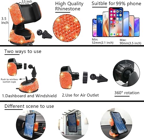 Miniatura 74 de NBTEPEM - Juego de 27 accesorios brillantes de automóvil para mujer, funda de volante de ajuste universal de 15'', marco para placa, soporte