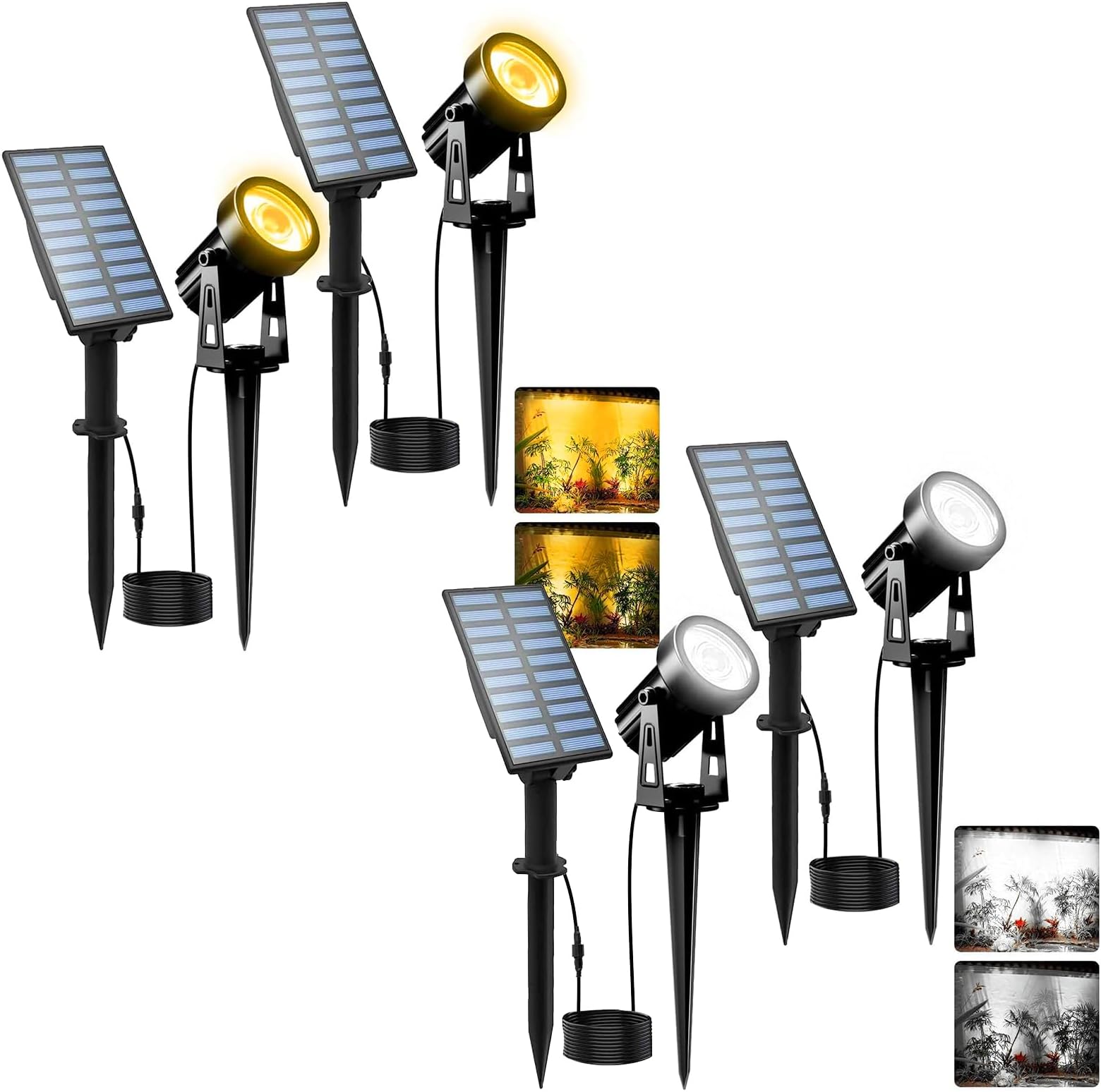 T-SUNUS Solar Landscape Spotlights 4 Pack Warm White & White, IP65 Waterproof Solar Lights 9.8ft Cable, Outdoor Solar Spot Light Separated Panel for Yard Garden Driveway Porch Walkway Pool Patio