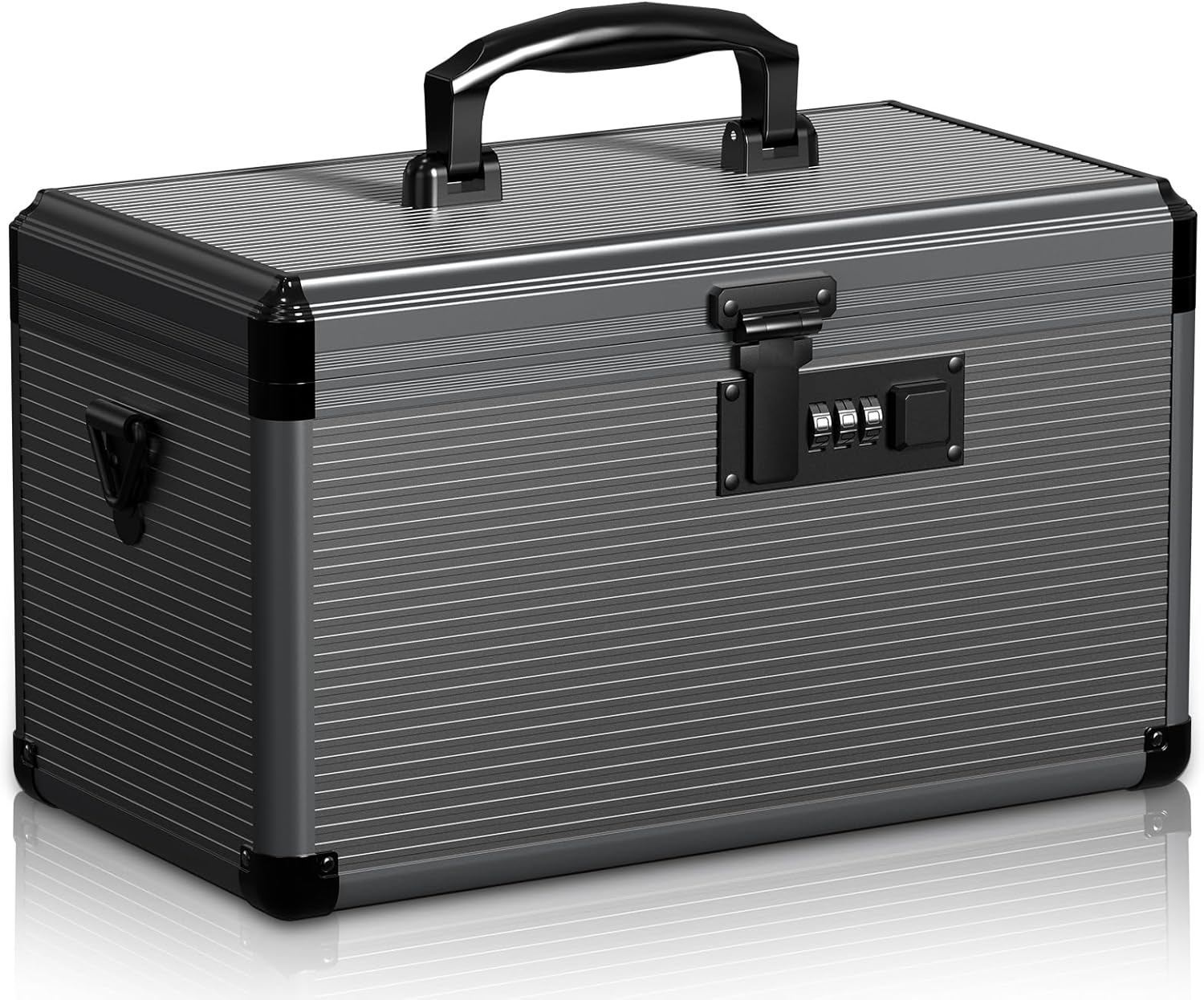 Medicine Lock Box with Code, Locking Medicine Box with Removable Tray & Pocket Bag, Portable First Aid Box for Home, 16 * 9.25 * 7.5 Inch (Black, X-Large-16inch) Black X-Large-16inch