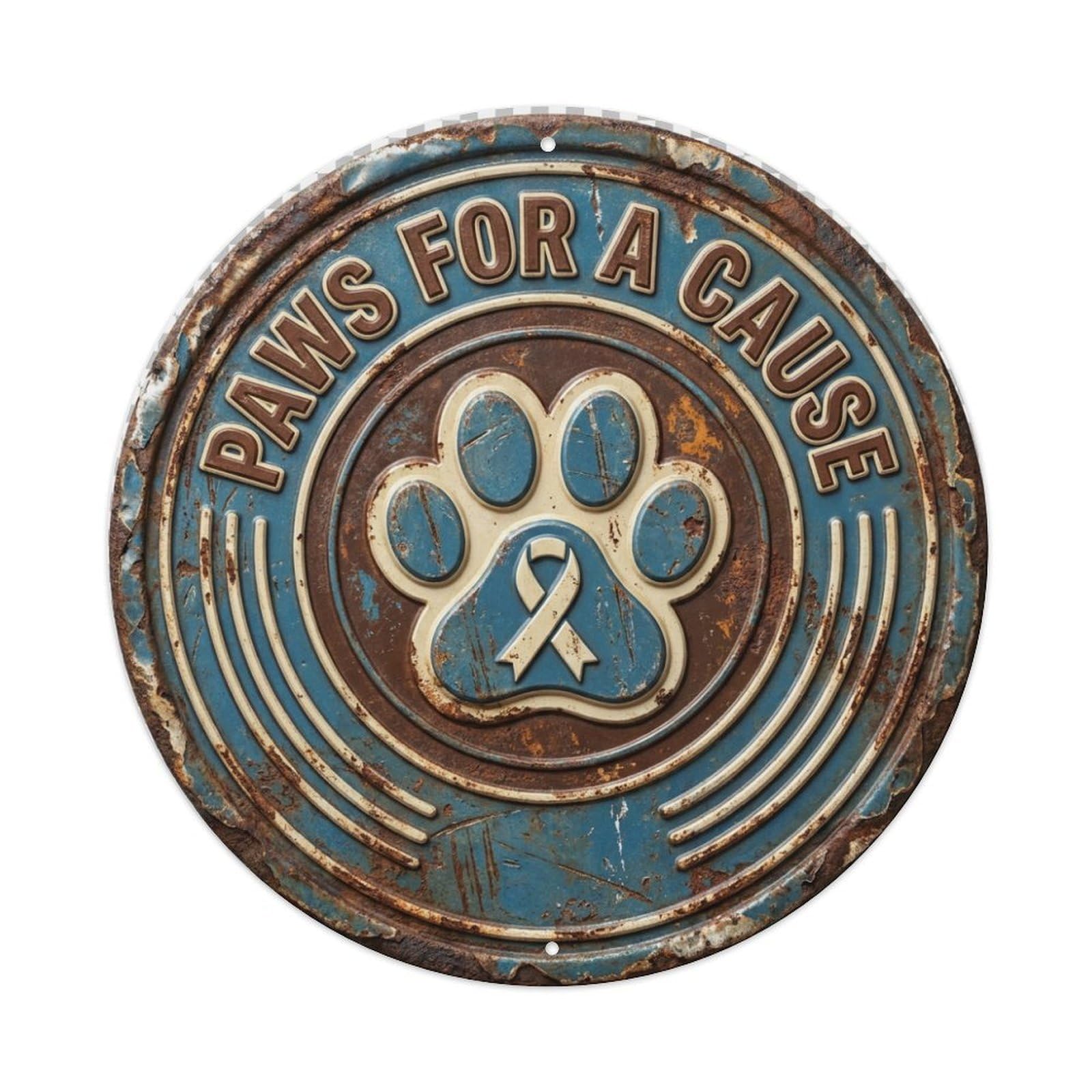 Paws Cause Celebrate Hanging Metal Tin Sign Plaque Wall Decor for Cafe, Club Bar, Office, Home Garden Round Metal Poster 8x8Inch