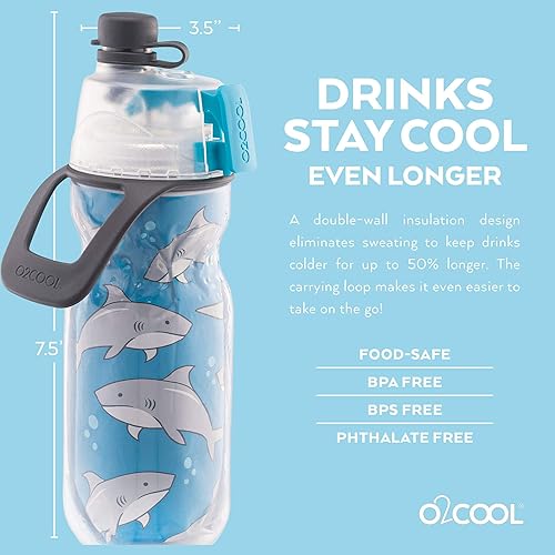 Miniatura 5 de O2COOL Mist 'N Sip - Botella de agua de nebulización 2 en 1, función de niebla y sorbo sin fugas, boquilla superior para niños, botella de agua