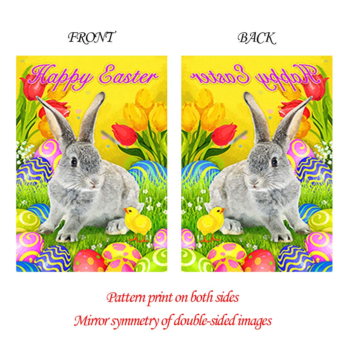 Frühlings-Gartenflagge 'Happy Easter' Mit Hase & Narzissen - 30,5x45,7 Cm, Wetterfest, Für Zaun & Balkon