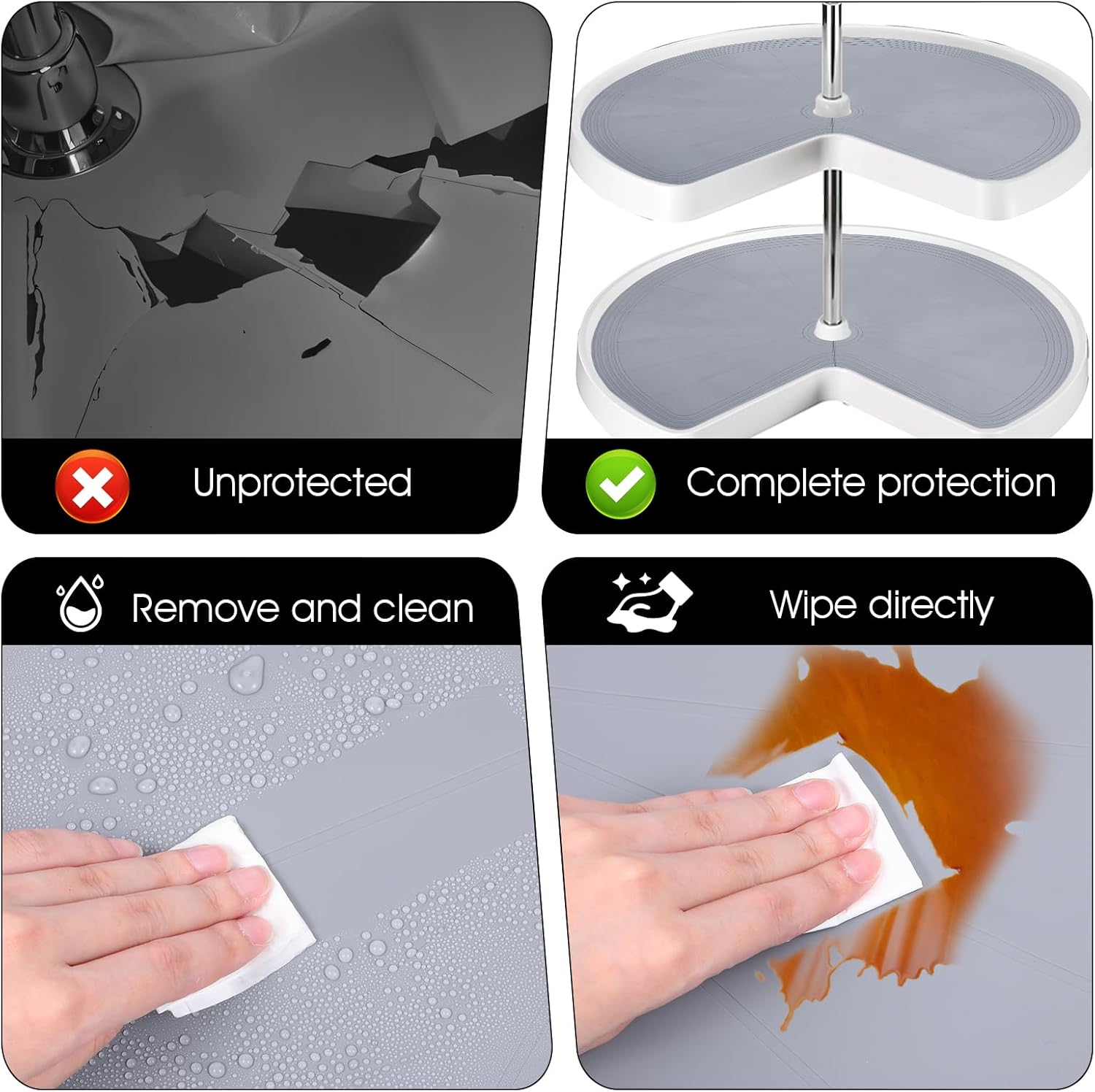 2 Pcs Lazy Susan Cabinet Liner, 27 Inch Non-Slip Silicone Mat for Kitchen Turntables, Heat-Resistant for Added Convenience, Gray