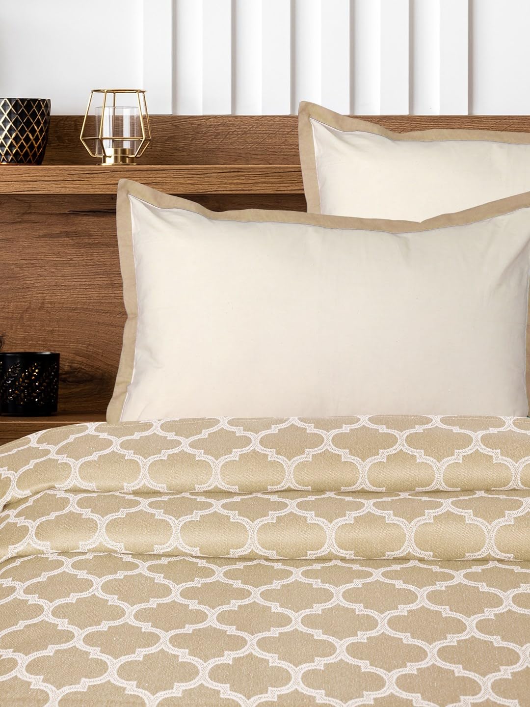Saral Home Soft Cotton King/Queen Noor Breathable & Wrinkle Free Bedsheet for Double Bed- 1 King Size Bedsheet with 2 Pillow Covers (Beige,104"X108")-picture-26