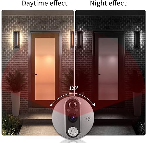 Miniatura 5 de Cámara de mirilla Cawhun Timbre WiFi con pantalla LCD de 4.3 pulgadas - 1080P  Vista de 120, visión nocturna, alertas de movimiento y conversación