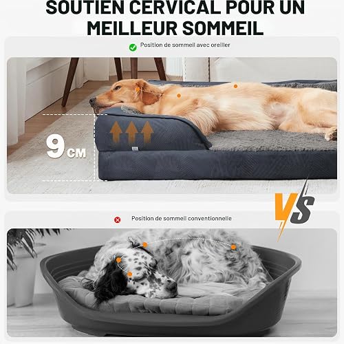 JOEJOY Panier Chien Grande Taille XXL Orthopedique, Memoire de Forme Lit pour Chien Dehoussable Lavable, Coussin avec Structure en Nid d'abeille et Doublure Imperméable, Gris Foncé - 2
