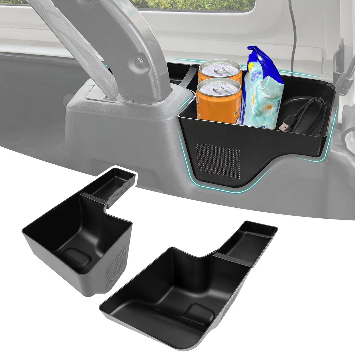 Rear Trunk Organizer Tray Compatible with 2024 2025 Jeep Wangler JL JLU 4XE Rubicon Sahara 4 Door, Wheel Well Storage Box Cargo Organizer Accessories for Jeep Wangler JL (Left + Right)