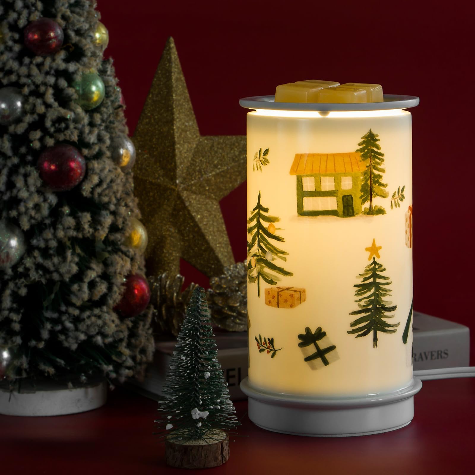 STAR MOON Ceramic Wax Melt Warmer,Candle Wax Warmer for Scented Wax Melter,Electric Wax Melts Wax Cubes Candle Lamp for Home Office Decor,Wax Burner as for Family and Friend, Farmhouse