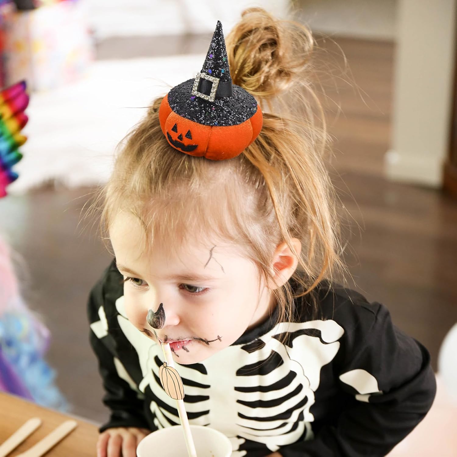 YanJie Halloween Hair Clips for Girls Pumpkin with Witch Hat Clip Halloween Hair Accessories Glitter Hairpin for Women Baby Girl Outfits - Image 3