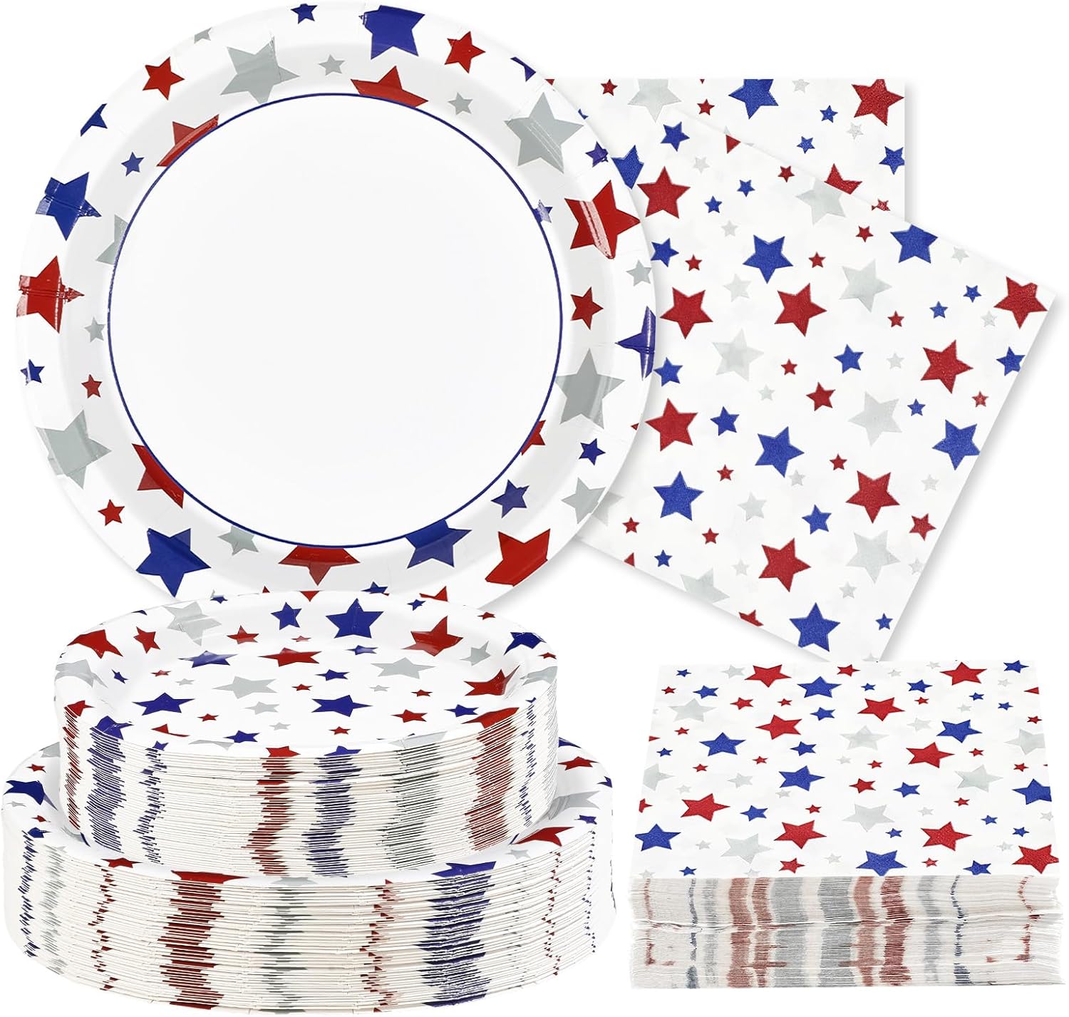 200pcs 250th Anniversary Patriotic Plates and Napkins Party Supplies Red Blue and White Decorations American Flag 4th of July Tableware Set for President Election Memorial Day Supplies Serves 50