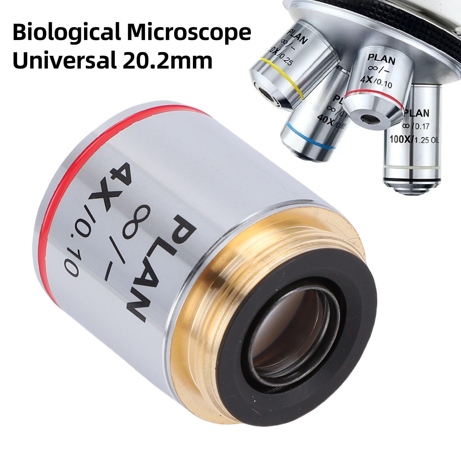 Jiawu Lente per Microscopio Campo Piatto Distanza Infinita 20,2 Mm Interfaccia RMS Obiettivi per Microscopio Biologico Ad Alta Risoluzione Lente per Impostazioni Professionali
