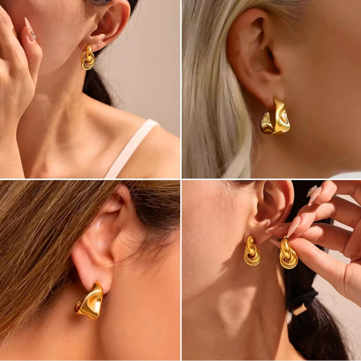 Chunky 18K Gold Plated Stainless Steel Earrings for Women Hypoallergenic Jewelry Trendy Statement Hoops Waterproof Non Tarnish Fashion Accessory Gift for Womens Wife Friend Sister