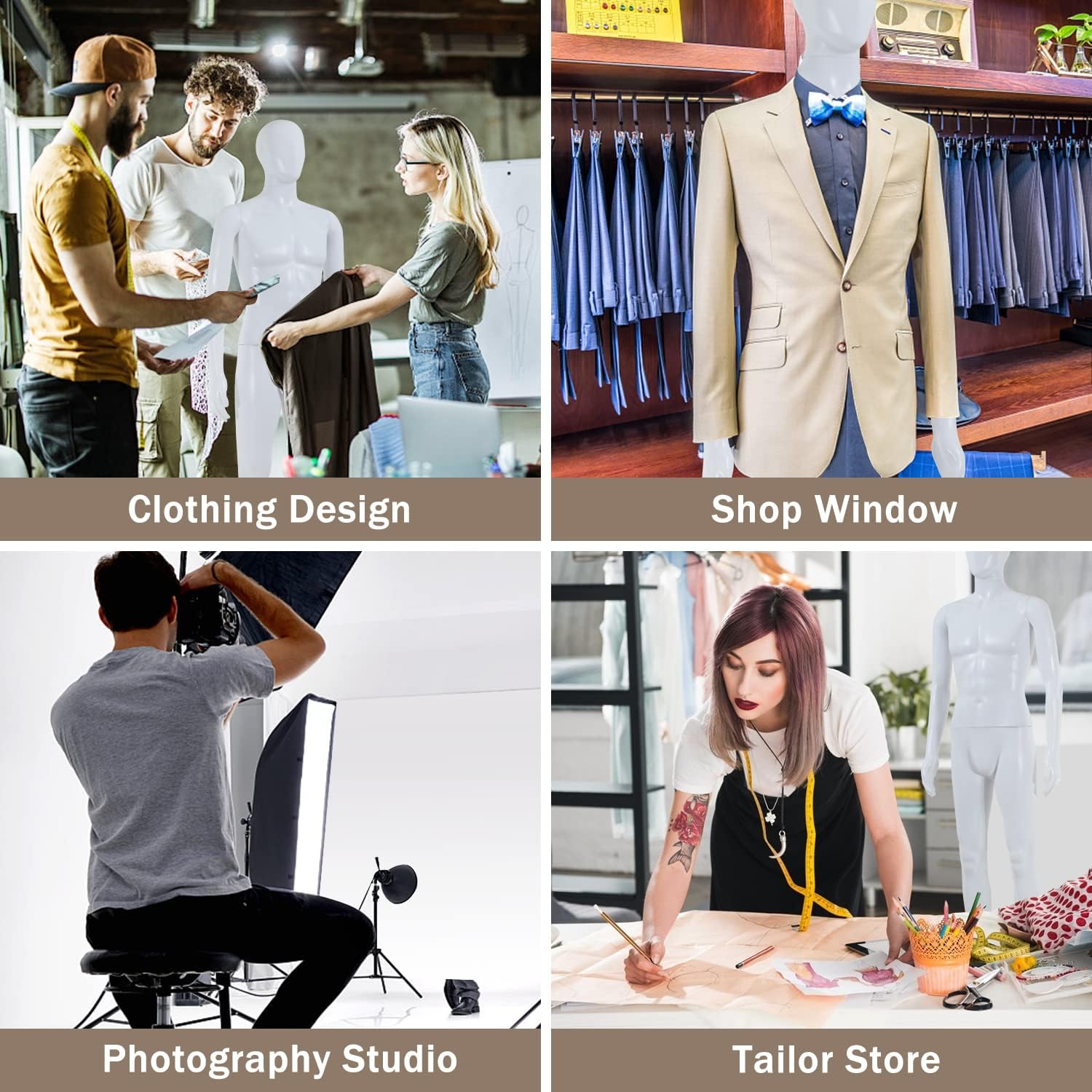 Male/Female Mannequin Full Body Dress Seamstress Model Poseable Mannequin Stand Adjustable Clothing Mannequin Torso Form 69 Inch Plastic Adult Woman Mannequin Display with Metal Base (Male, White)