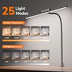 Lepro LED Lampe de bureau avec pince, 650LM Lumière lumineuse du bureau intérieur, 24" Lampe d'architecte à col d'oie flexible, 25 Lighting Modes, Lampe à tâche réglable pour les yeux pour l'atelier, Lecture (Adaptateur inclus)