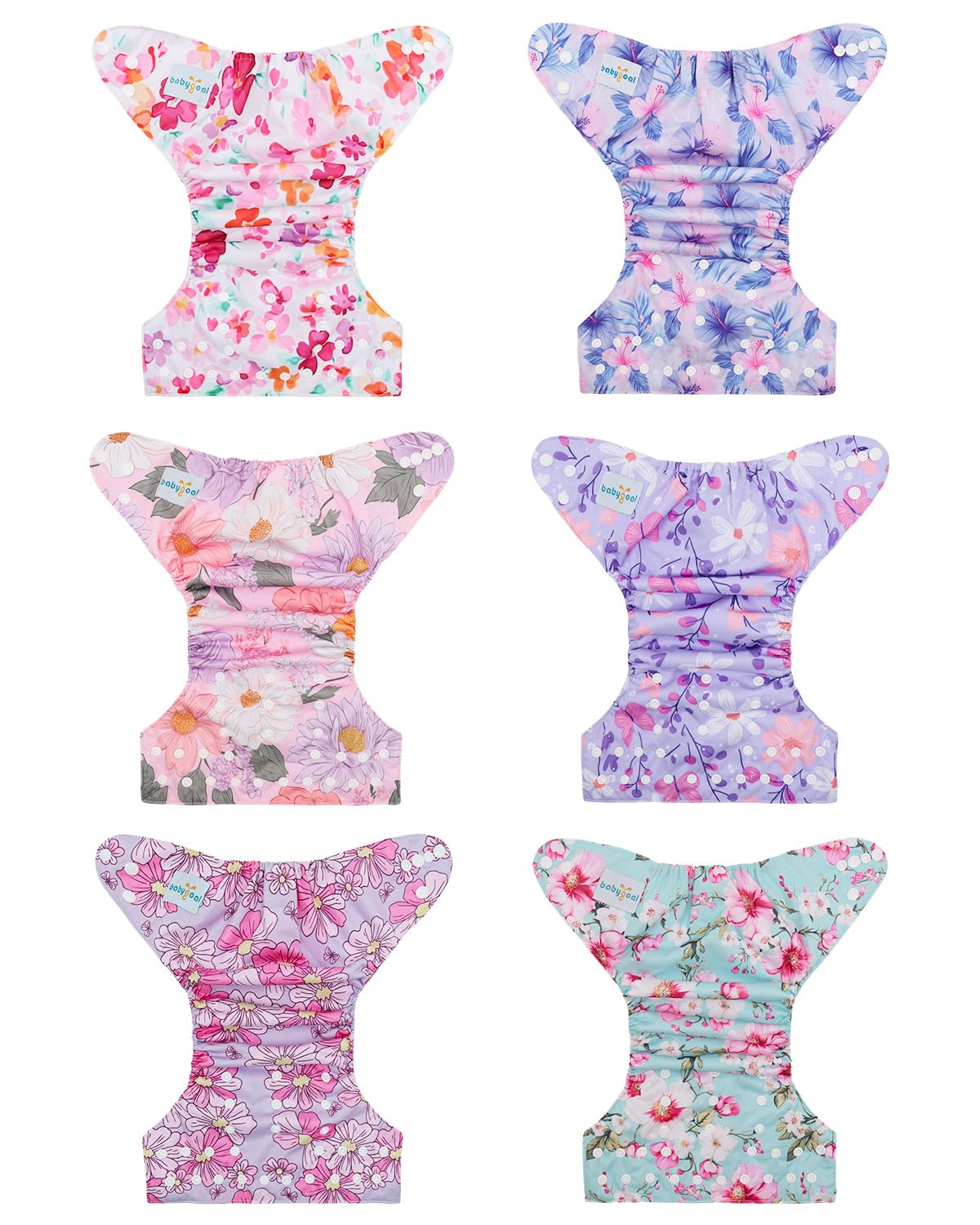 Babygoal Baby Cloth Diaper 6 Pack with 6pcs Inserts and Wet Bag for Fitted Diapers and Prefolds, Adjustable and Reusable Covers for Toddler Boys and Girls - Image 2