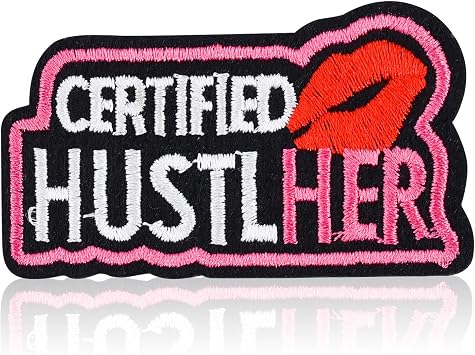 Certified HustlHER Patch, Feminist Red Lips Embroidered Iron-On/Sew-On Applique Patches, 3"x2" for Backpack Hoodie Jacket Vest Hat Blazer Jeans, Empowering DIY Decoration Gift for Women