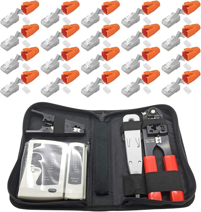 RedStar24 Netzwerk Werkzeugset 4-in-1 - Crimpzange, LSA Werkzeug, Tester & Abisolierer