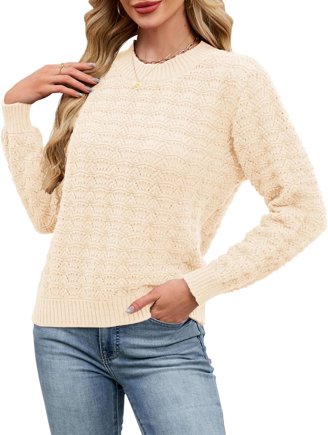 Hotouch Trui dames herfst winter trui lange mouwen elegante gebreide trui effen gebreid sweatshirt regular fit gebreide sweater S-XXL, kleurblok 487, XXL