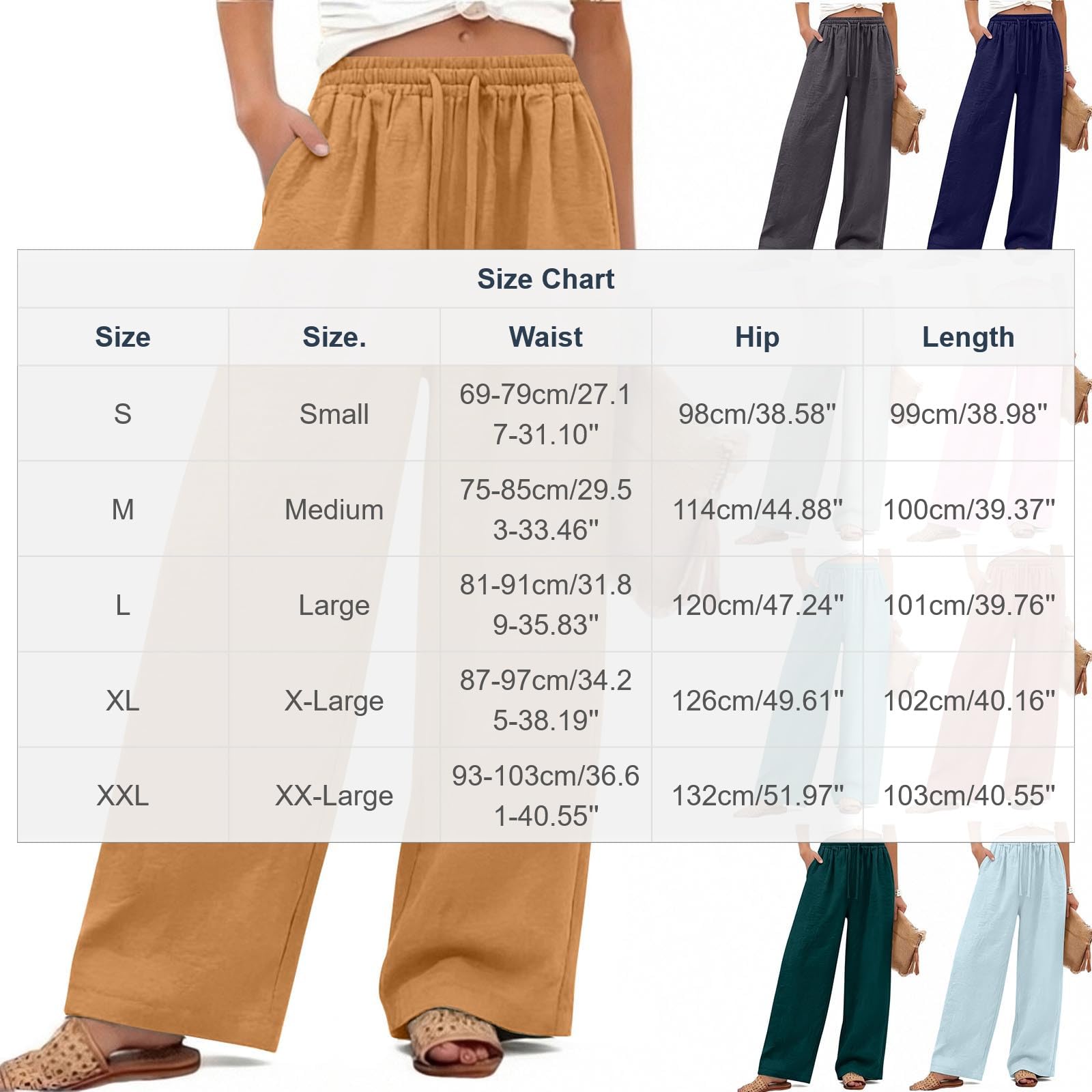 Linen Pants Women Summer Baggy Wide Leg Flowy Pants Drawstring High Waistes Slacks Loose Comfy Beach Travel Trousers — view 5