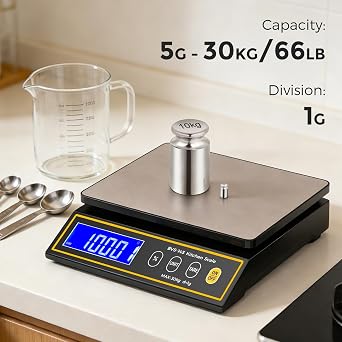 Bonvoisin Baking Scale with Percentage Weighing Function 66lb/ 30kg Large Digital Kitchen Scale for Candle, Soap and Sourdough Bread Making Rechargeable Food Cooking Scale