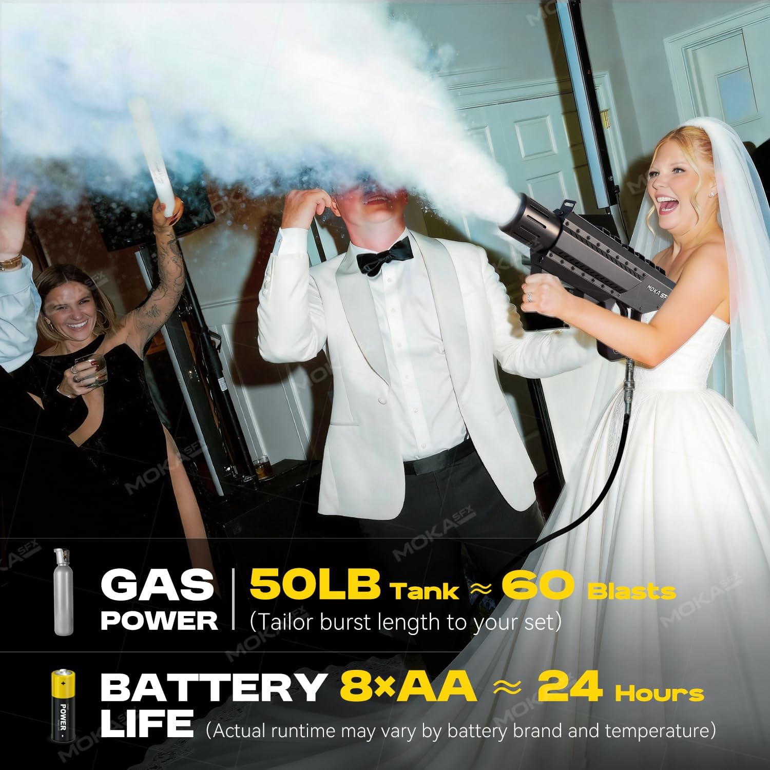 MOKA SFX Handgeführte CO2 Kanone mit LED-Lichtern CO2 Jet-Maschine mit verstellbarem Schultergurt 3,05m CO2 Schlauch Schnellkupplung Bühneneffekt-Maschine für DJ Nachtclub Hochzeit Party Live Show