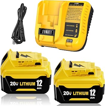 2 Pack 12000mAh High Capacity DCB206 Replacement for Dewalt 20V MAX Battery 12.0Ah and DCB107 Charger Combo Compatible with Dewalt 20V Battery Lithium DCB207 DCB204 DCB200 Power Tool 3Pack