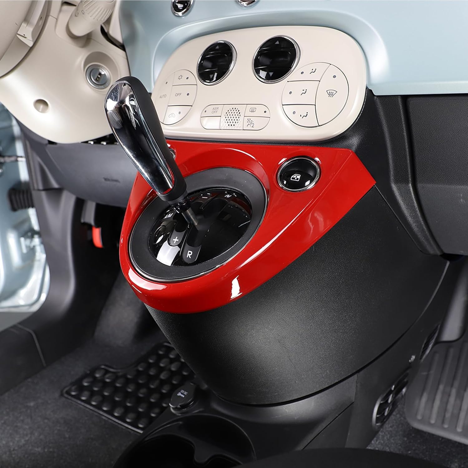 Sekhyna Car Control Gear Shift Panel Cover Trim Compatible with Fiat 500 2011-2023 ABS 1PCS,Center Console Window Lift Switch Button Panel Frame Trim Accessories (Sports Red)