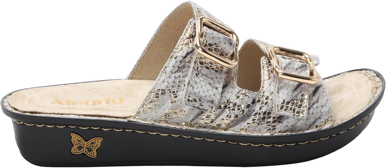 Alegria Women's Verah Leather Double Buckle Straps Slide Sandal