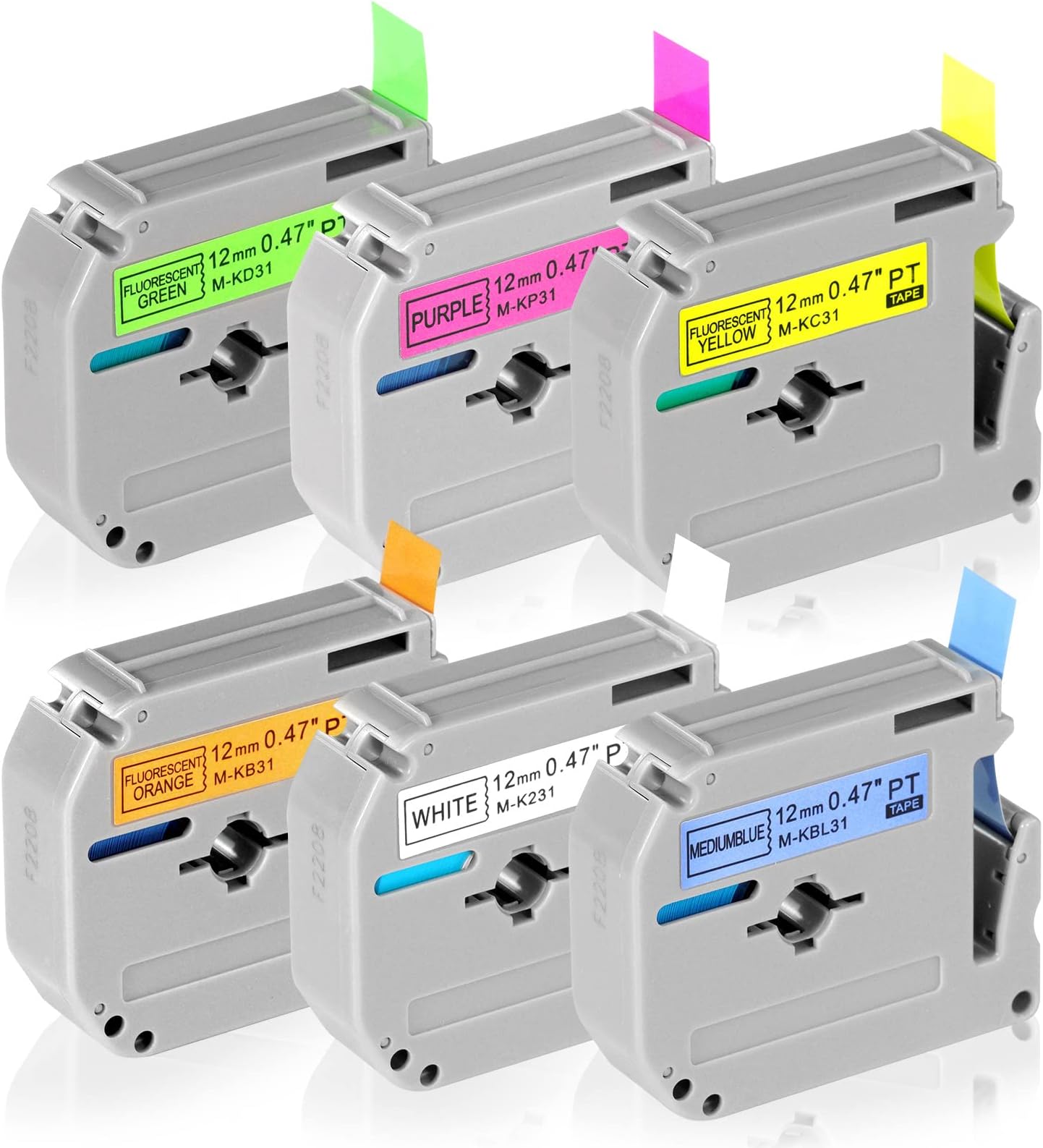 6 Pack Fluorescent Label Tape Compatible with Brother P Touch M 12mm 0.47m Compatible with P-Touch PT-M95, PT-90, PT-70, PT-65, PT-85, Label Maker Refills