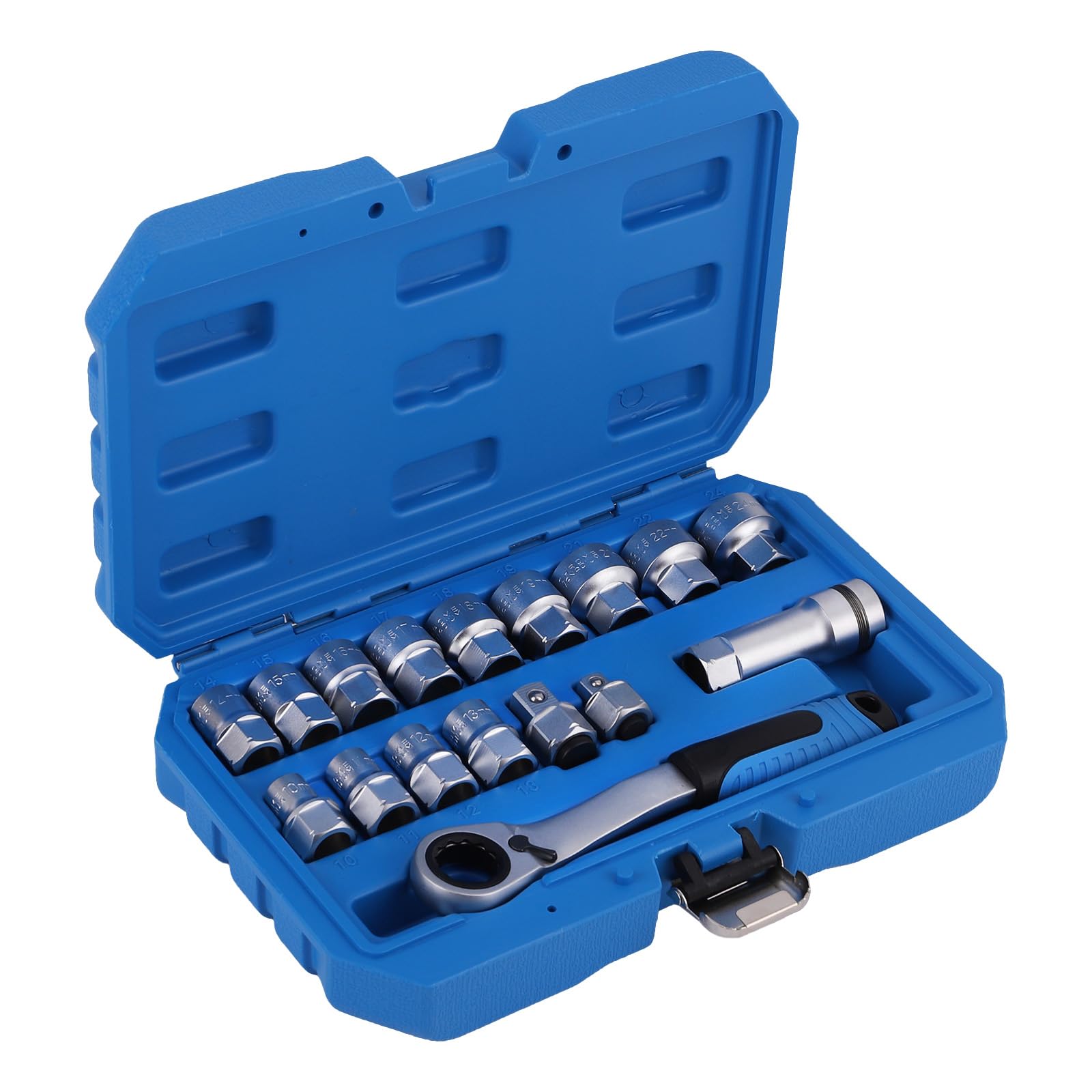 maXpeedingrods 17-tlg Durchsteck Steckschlüssel Satz mit Ratsche CRV 10-24mm für Mechaniker Werkstatt, Umschaltknarre Durchgangs Steckschlüsselsatz 1/2 Zoll und 3/8 Zoll