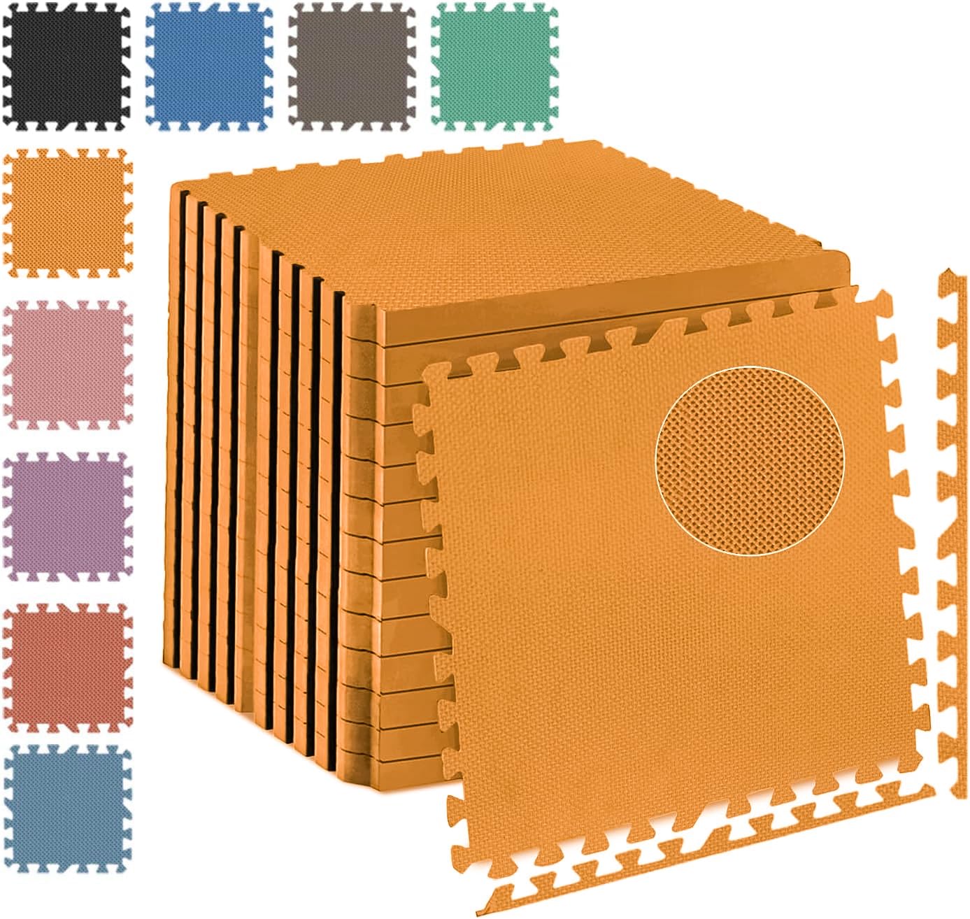 Fk Sports 25mm Extra Thick Gym Flooring Mat, 60x60cm, Cross Pattern (Orange, 4pcs | 16 sq.ft) Non-Skid mats, Soft Cushion EVA Rubber Foam, Interlocking Puzzle Floor Tiles, for Home Yoga Workout