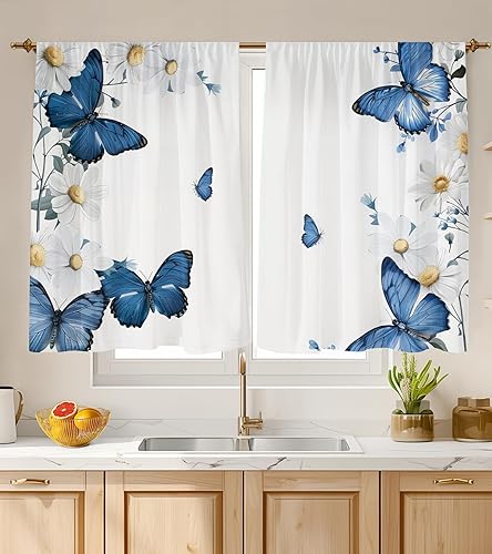Miniatura 27 de Cortinas de Cocina (2 Piezas) Sobre el Fregadero para Ventana de Baño Café Sótano Cortinas para Cocina Granja Cortina Corta Mini Flor Abeja Verano