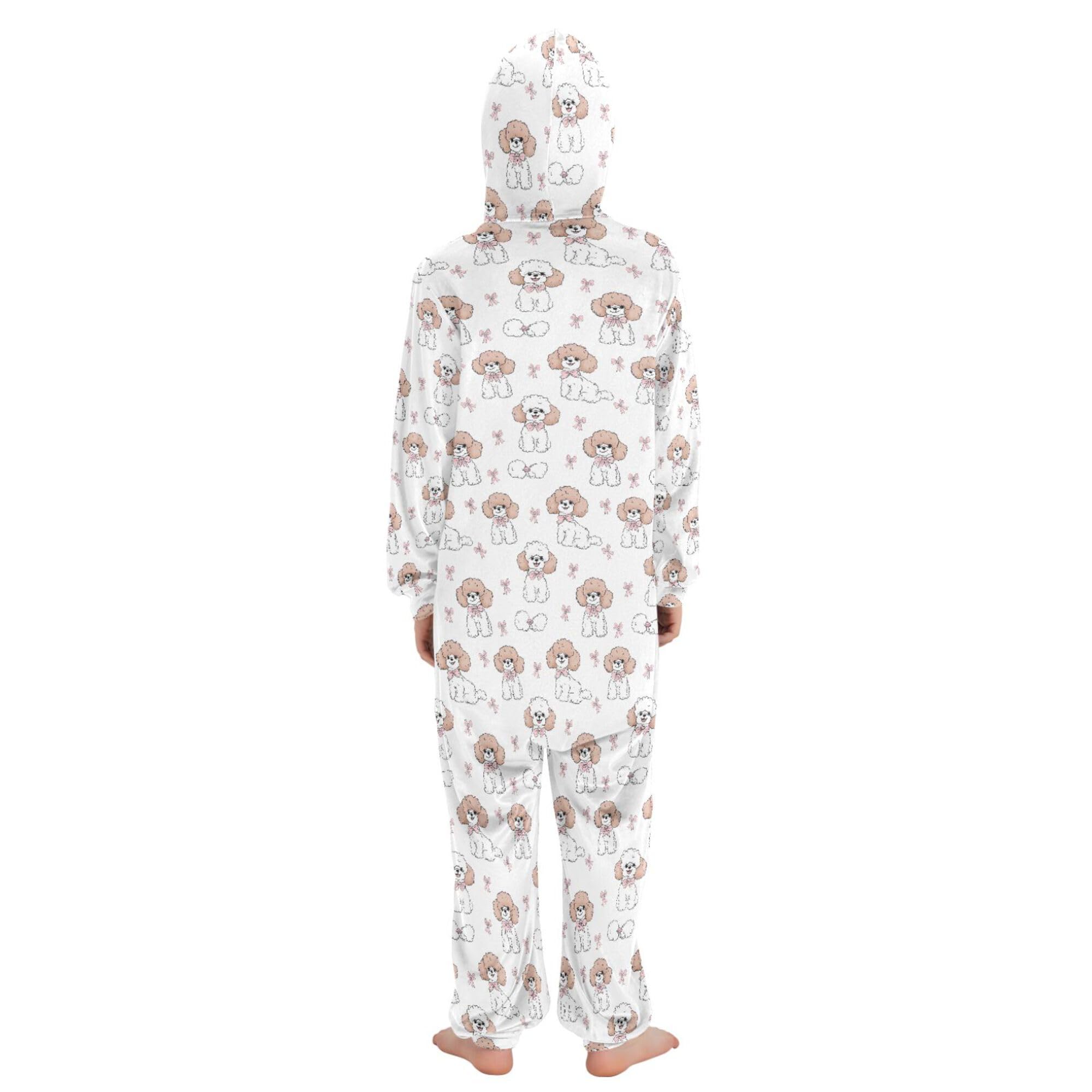 ALAZA Pigiama intero in flanella con cappuccio e cerniera, tuta coordinata per bambini, morbida e calda, abbigliamento sportivo per la casa, 5-6T