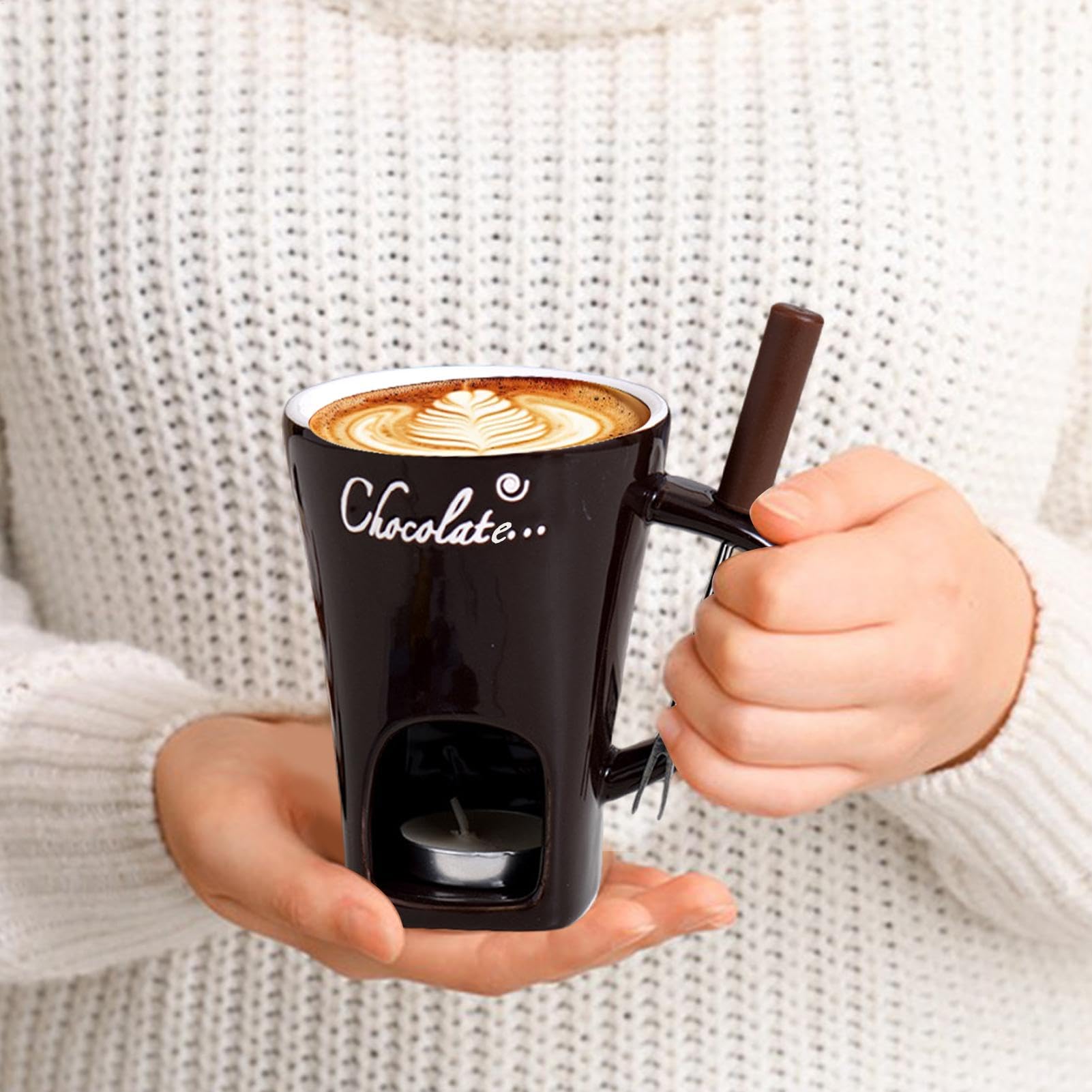 Mug à Fondue Au Chocolat Personnel En Céramique - Chauffé Par Bougie, 200 Ml, Idéal Pour Desserts Et Apéros
