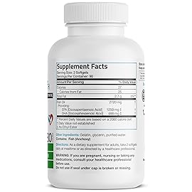 Bronson Omega 3 Fish Oil Triple Strength 2720 mg, High EPA 1250 mg DHA 488 mg, Non-GMO Heavy Metal Tested, 180 Softgels