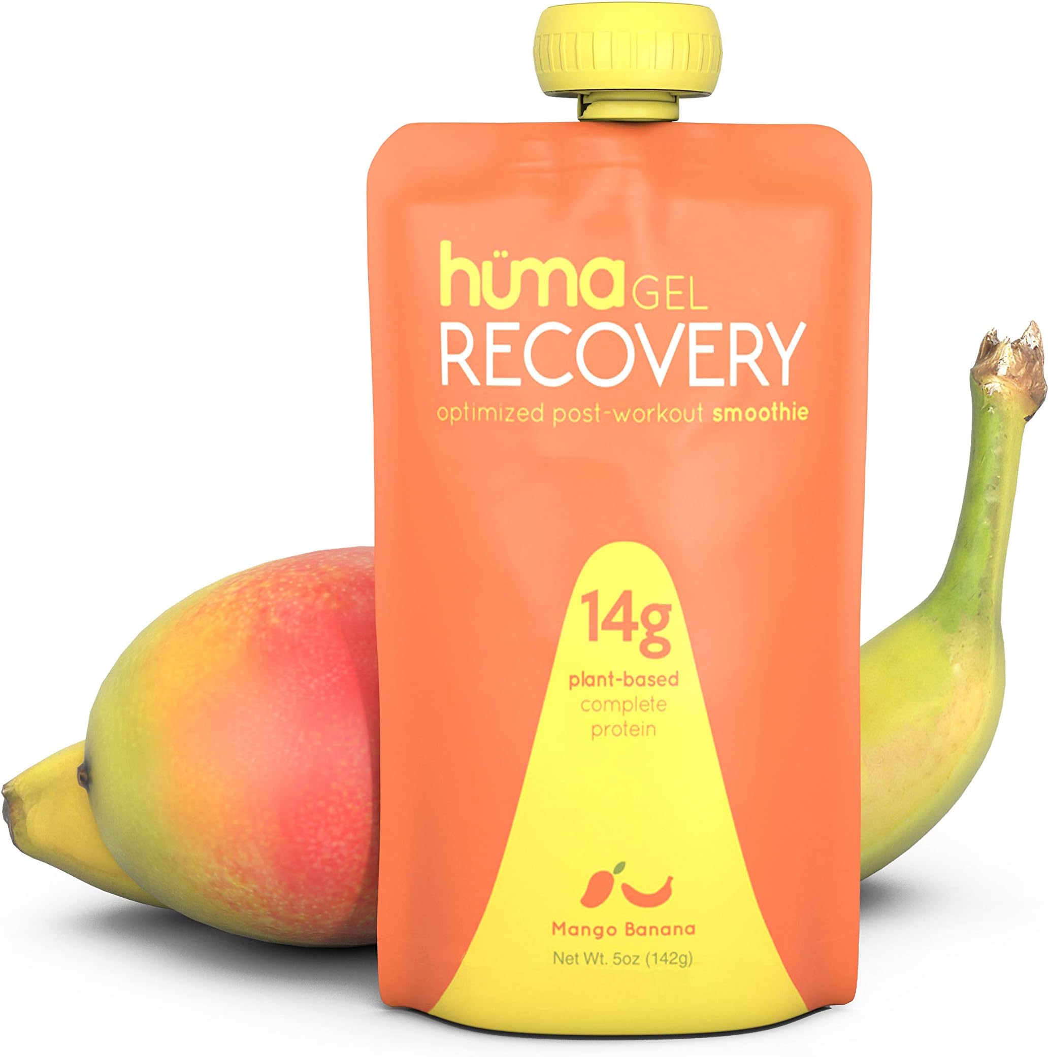 Huma Gel Post Workout Recovery Smoothie, 6 Pouches, Mango Banana - 14g Complete Protein (Plant Based) in Ready to Drink Shake