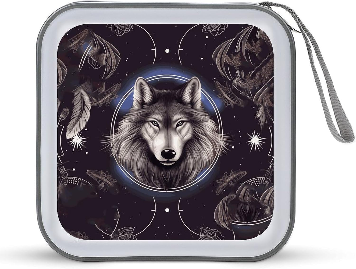 Wolves And Dream Catchers CD Case 40 Capacity Premium DVD Cases with Zipper DVD Collection Storage Bag Hard Plastic CD Holder Protective Disc Storage Organizer for Car Travel Home