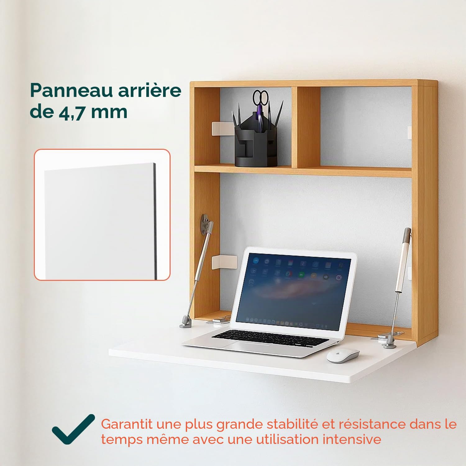 Wintem - Bureau Mural Pliable avec étagères de Rangement, Design Peu encombrant pour la Maison et Le Bureau, Facile à Plier, idéal comme Bureau Mural Moderne et Fonctionnel
