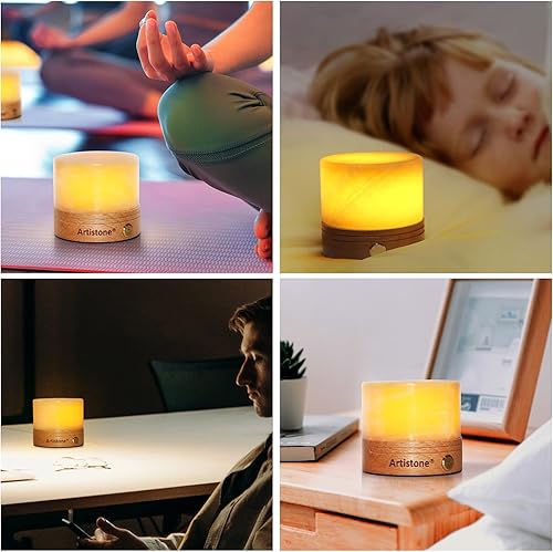 Miniatura 5 de Artiistone Luz nocturna de piedra de cristal con sensor táctil de base de madera, recargable por USB, cristales curativos naturales, lámpara LED,