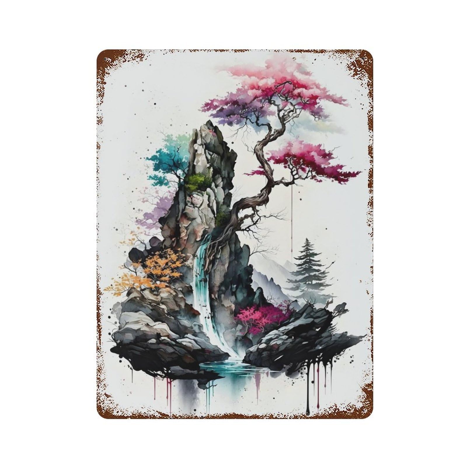 Cherry Blossom 27 Rust Effect Tin Sign 15.7"x11.8", Ideal for Garage, Bar And Workshop Decor