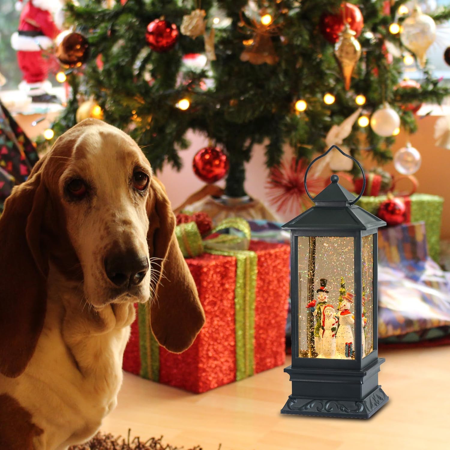 Eldnacele Singing Battery Operated Musical Lighted Christmas Snowman Water Glittering Swirling Snow Globe Lantern with Music Christmas Home Decoration and Gift, Snowman Family - Image 8