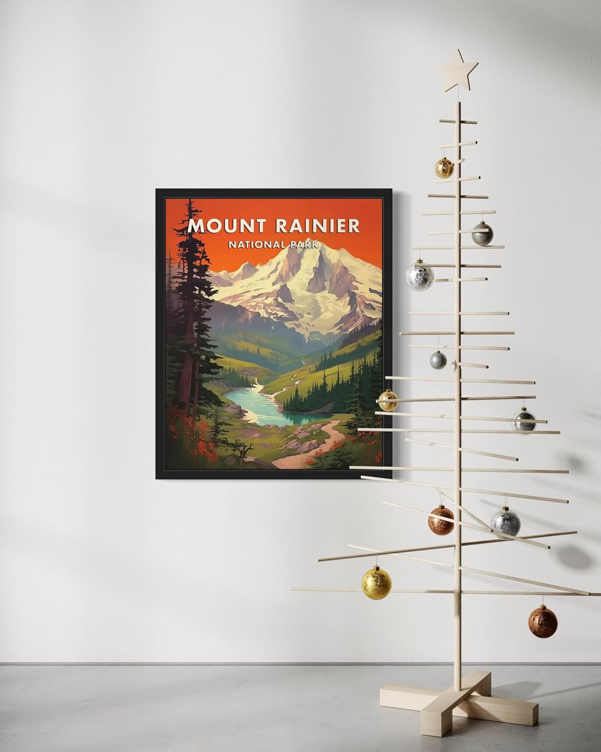 Mount Rainier National Park Unframed Poster Art Print Retro Mountain Lake Wall Art Vintage Decor Nature Landscape Picture For Bedroom Bathroom Office Home 48 (Mount Rainier, 20"L x 16"W, Unframed) image 4