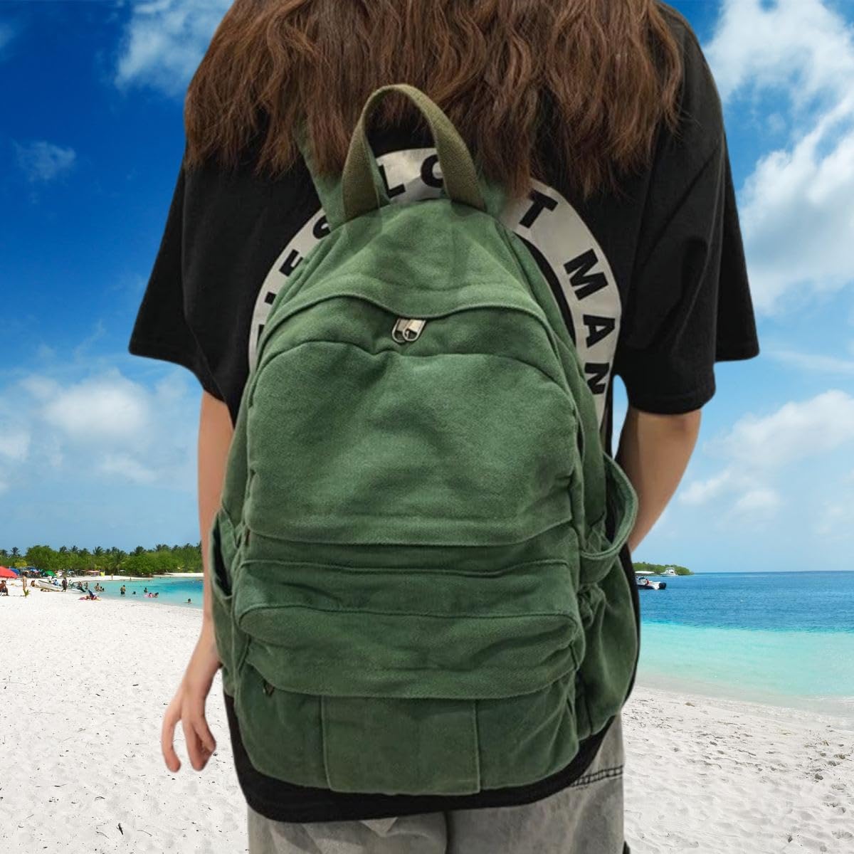 Light Brown Canvas Backpack for Women & Men Retro Aesthetic Rucksack Basic Backpack for High School/College Students Travel Laptop Bag - Image 9