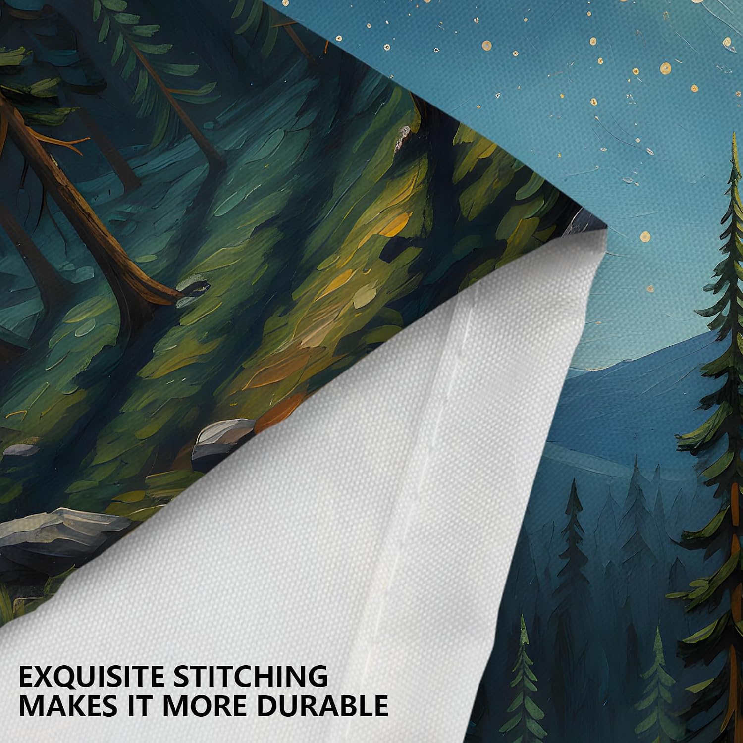 Forest Mountain Shower Curtain,Dark Green Nature Misty Pine Tree Moonlight Shower Curtains for Bathroom,Foggy Rustic Woodland Waterproof Fabric Bath Curtain Decor with 12 Hooks,72×72 Inches