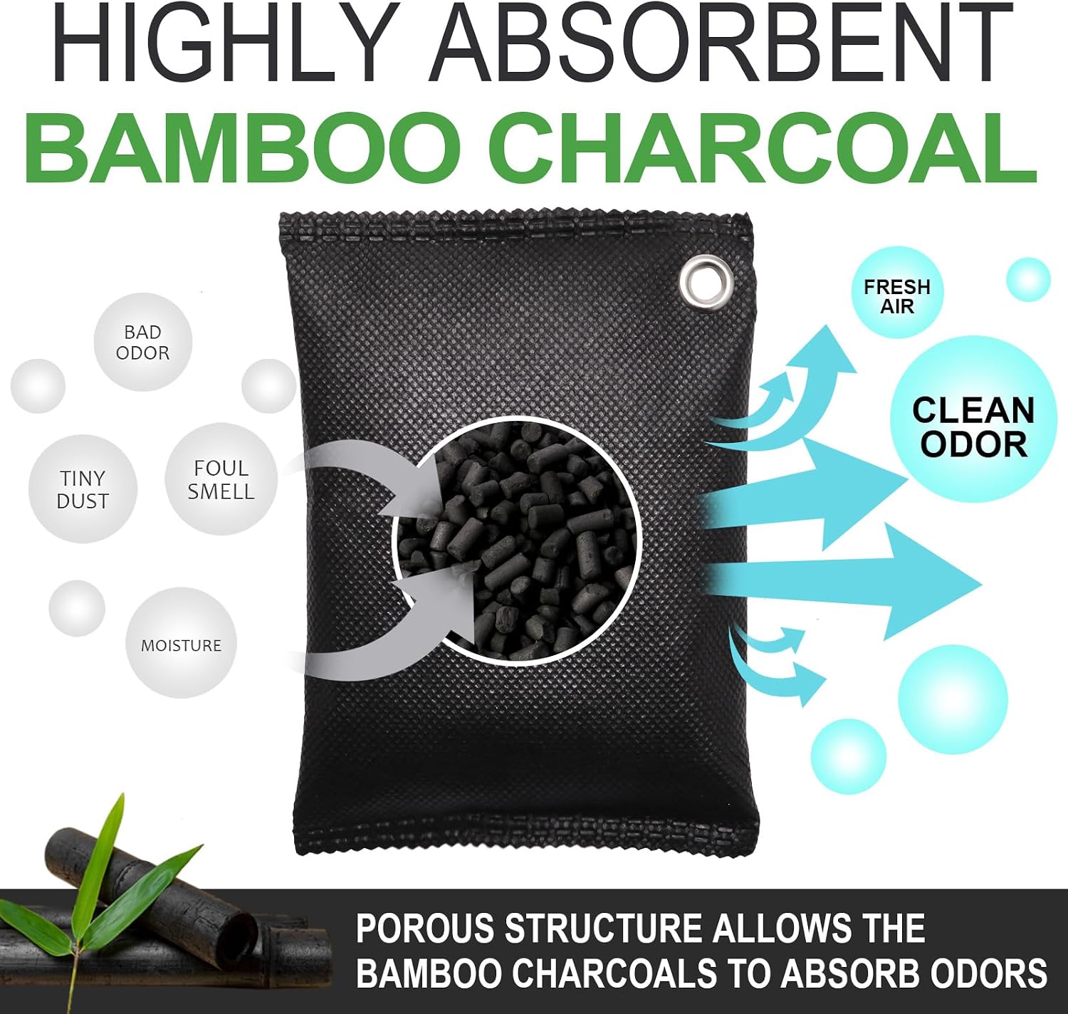 Activated charcoal deodorizer (11 x 100g), bamboo charcoal air purification bags, suitable for dehumidifying, home, refrigerator, shoes, pets, wardrobe, car air freshener deodorant bags.