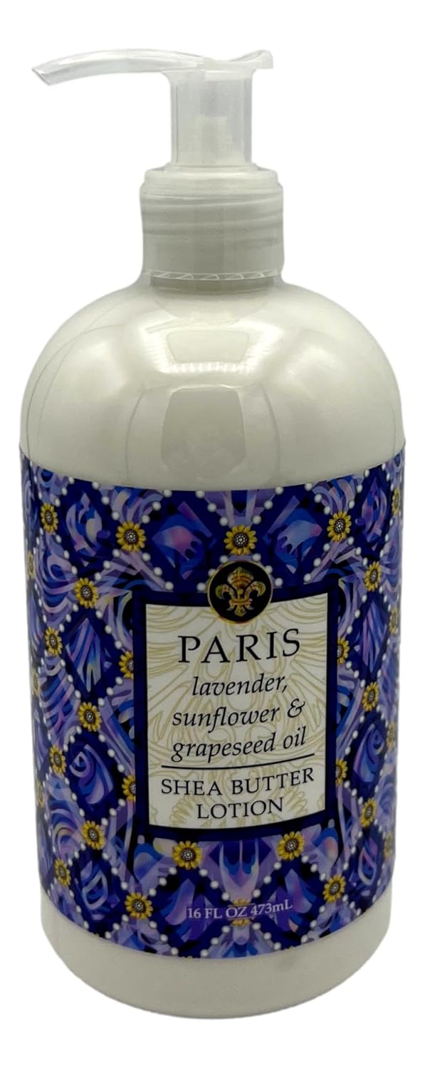 Greenwich Bay Trading Co., Destination Collection - Paris, Hand Soap and Shea Butter Lotion Set, 16 Ounces Each, Purple, white