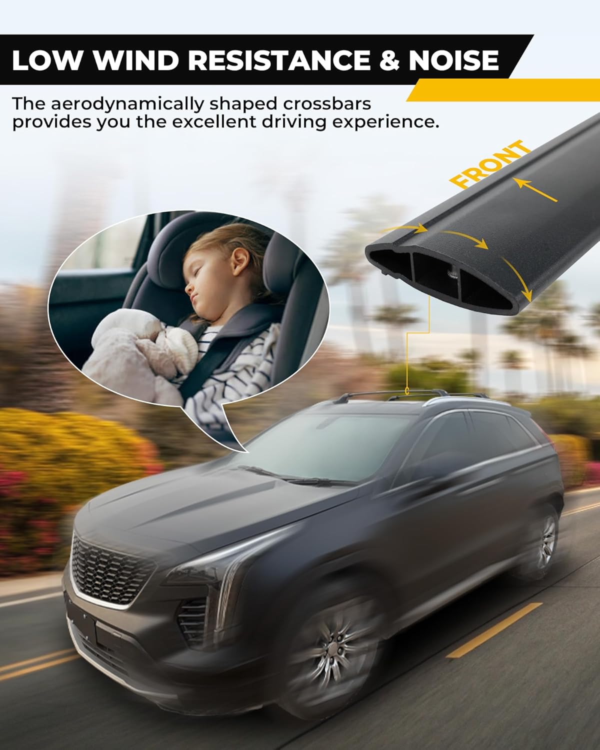 265LBS Lockable Cross Bars Roof Rack Fit for Cadillac XT6 2020-2025 & XT4 2019-2025 Aluminum Crossbars Cargo Bar Luggage Baggage Carrier Rooftop Accessories, for Storage Bag Kayak Snowboard Canoe Bike