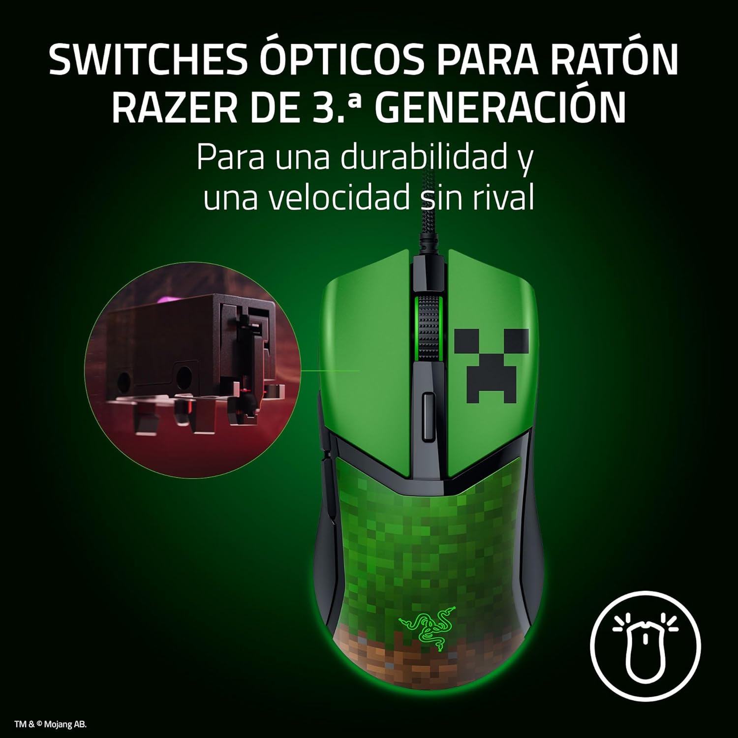 Razer Cobra Minecraft Edition – Ratón de Juego Ligero con Cable – Sensor 8500 dpi (58g, Interruptores ópticos de ratón 3th Gen, Iluminación Chroma con Resplandor Degradado, Speedflex) Minecraft 5
