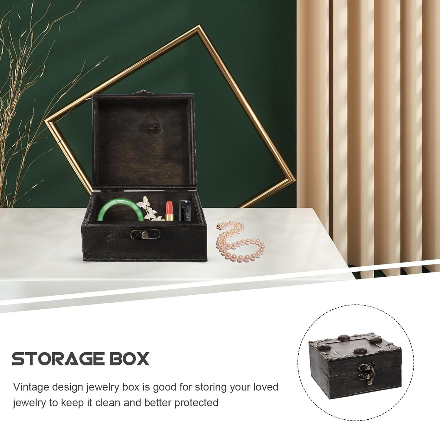 Retro Wooden Jewelry Organizer Box with Buckle Latch Vintage Trinket Storage Case for Earrings and Accessories Decorative Keepsake Chest for Women Dressing Table and