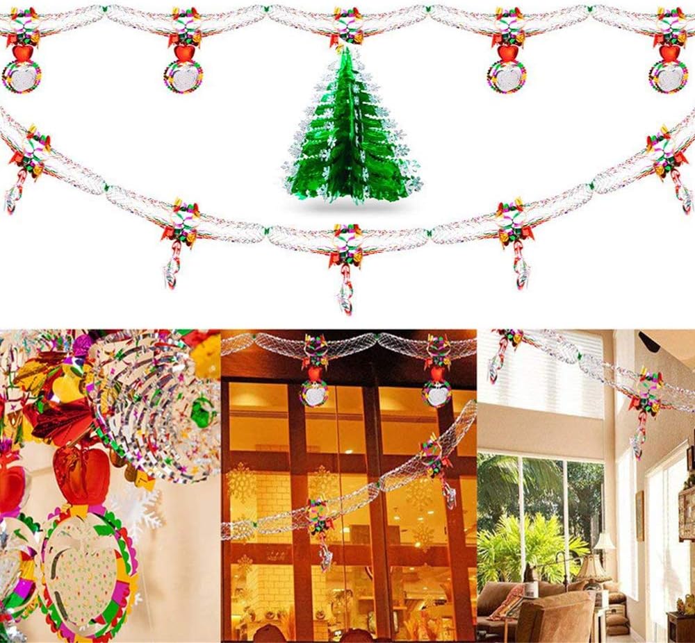 3Pcs Christmas Hanging Swirl Decoration, Happy New Year Party Decoration Christmas Ceiling Foil Garland for Xmas Winter Wonderland Holiday Wedding Party Decor Supplies